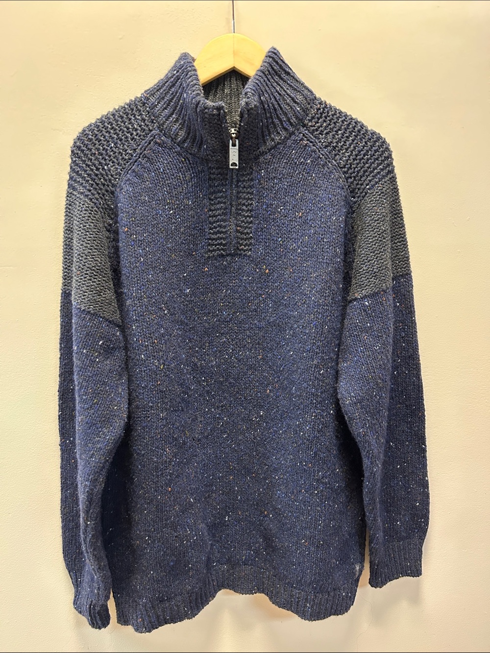 Made in Ireland 100% Wool Men’s Navy Half-Zip Knit Sweater